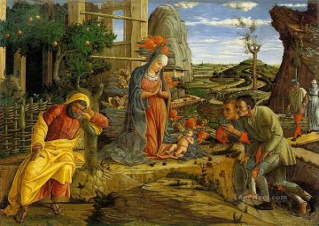 Andrea Mantegna Painting - Adoración de los pastores pintor renacentista Andrea Mantegna